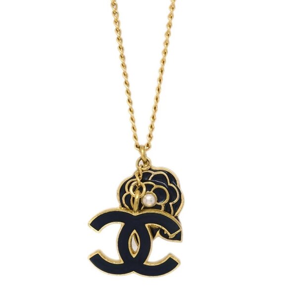 Chanel Gold CC Camellia Chain Pendant Necklace Artificial Pearl 02A 185036 - Picture 1 of 4